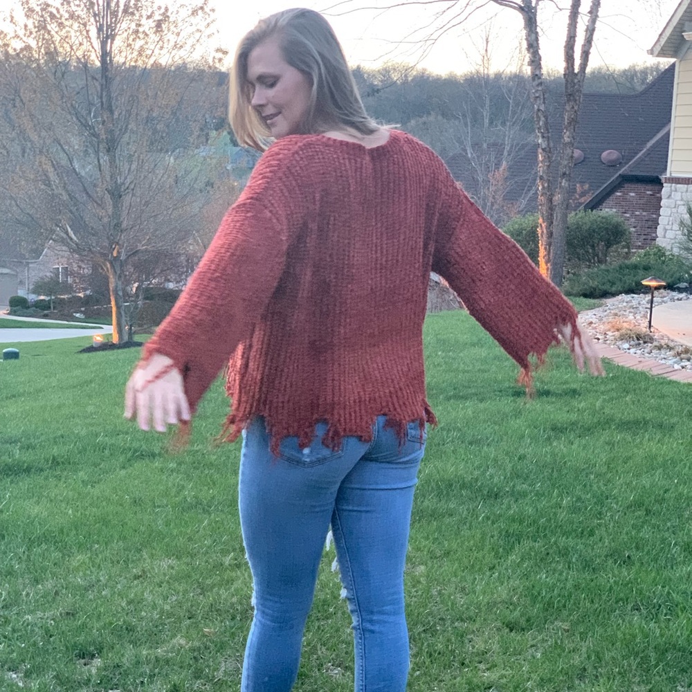 Fringe Sweater In Rust - Picture 2 of 3